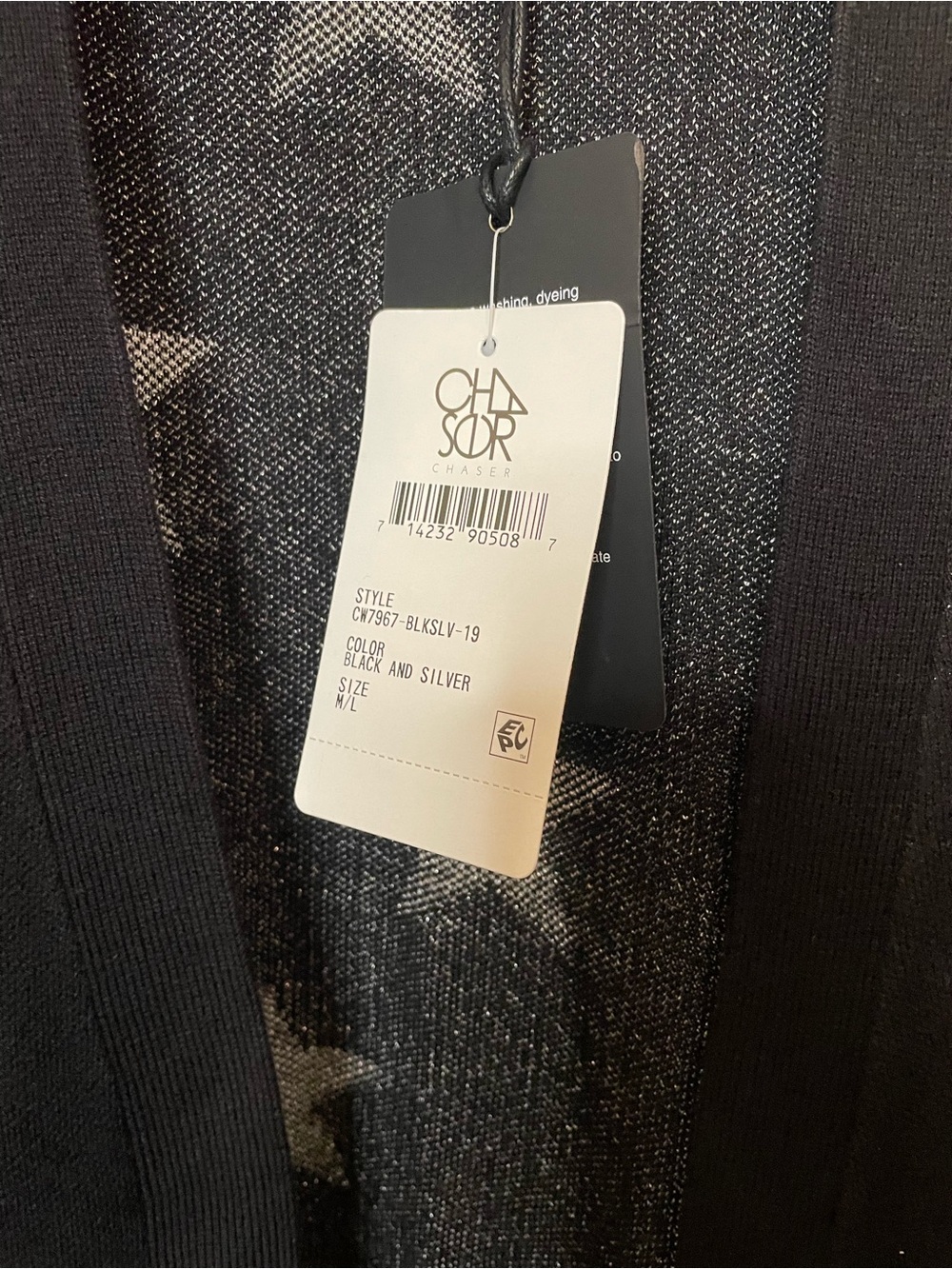Chaser Black & Silver Star  Long Open Cardigan - Picture 2 of 6